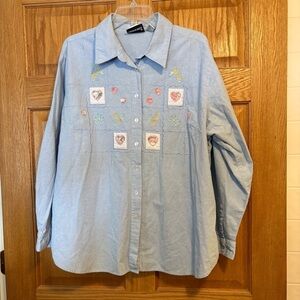 90’s Fashion Bug Chambray Long Sleeve Embroidered Long Sleeve Top Women’s 22/24